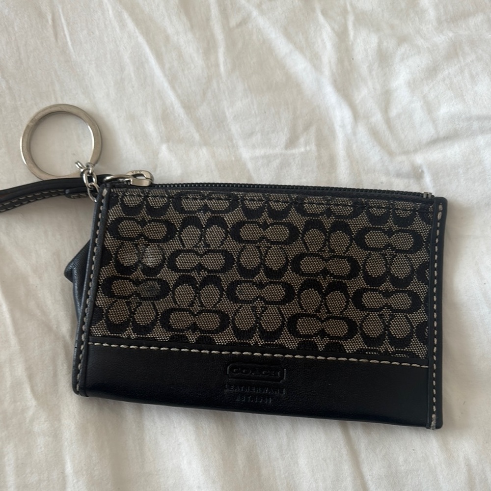 Coach Black and Brown Signature Keychain Wallet